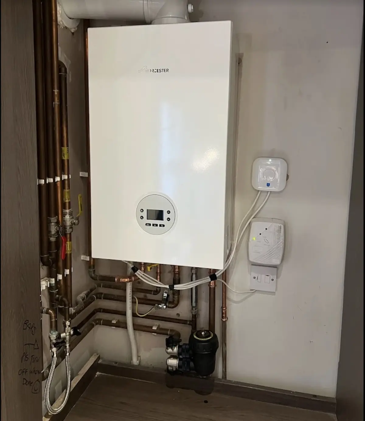 A Drake boiler installation with new controls and neat copper pipework